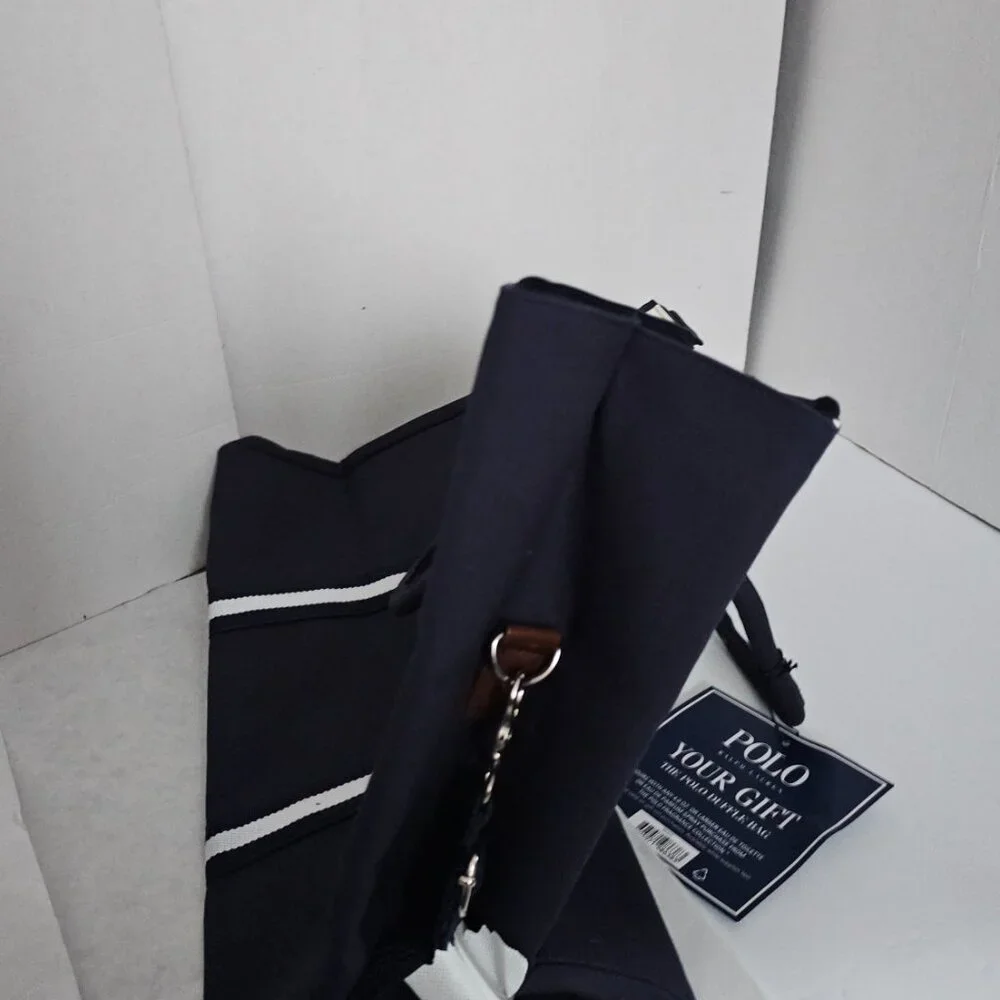 Polo Ralph Lauren Navy Canvas & Leather Trim Large Tote Travel Carryall bag - Picture 12 of 17